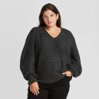 Women's Plus Size Balloon Sleeve V-neck Pullover Sweater - Universal Thread Charcoal Heather