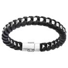 Inox Jewelry Men's Steel Art Stainless Steel With Black Leather Thread Bracelet (8), Black/silver