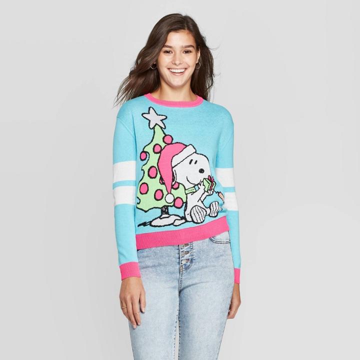 Women's Peanuts Snoopy Graphic Sweater (juniors') - Blue/pink S, Women's,