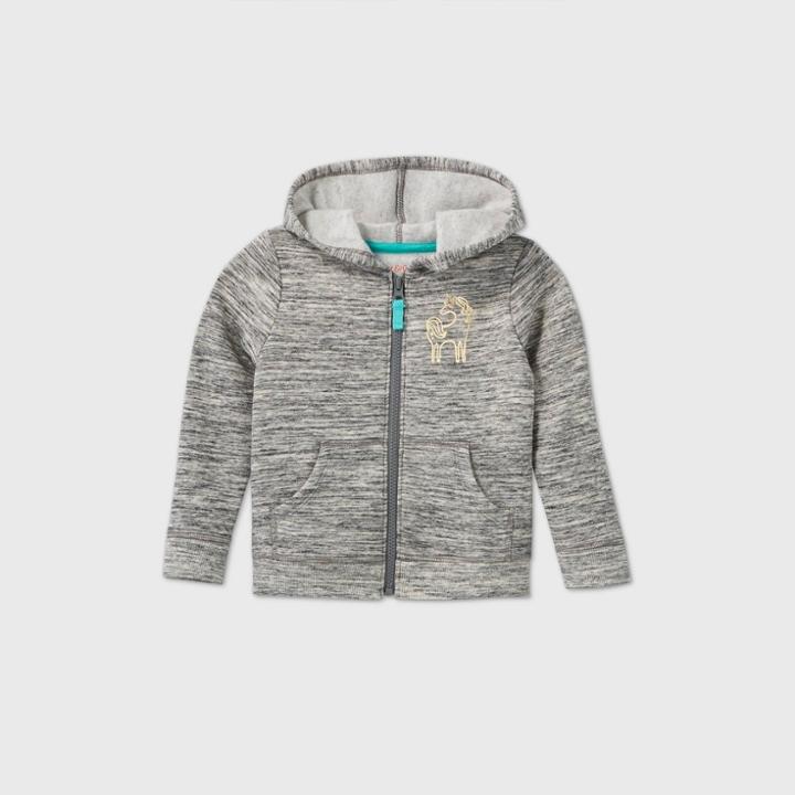 Toddler Girls' Unicorn Fleece Zip-up Sweatshirt - Cat & Jack Gray