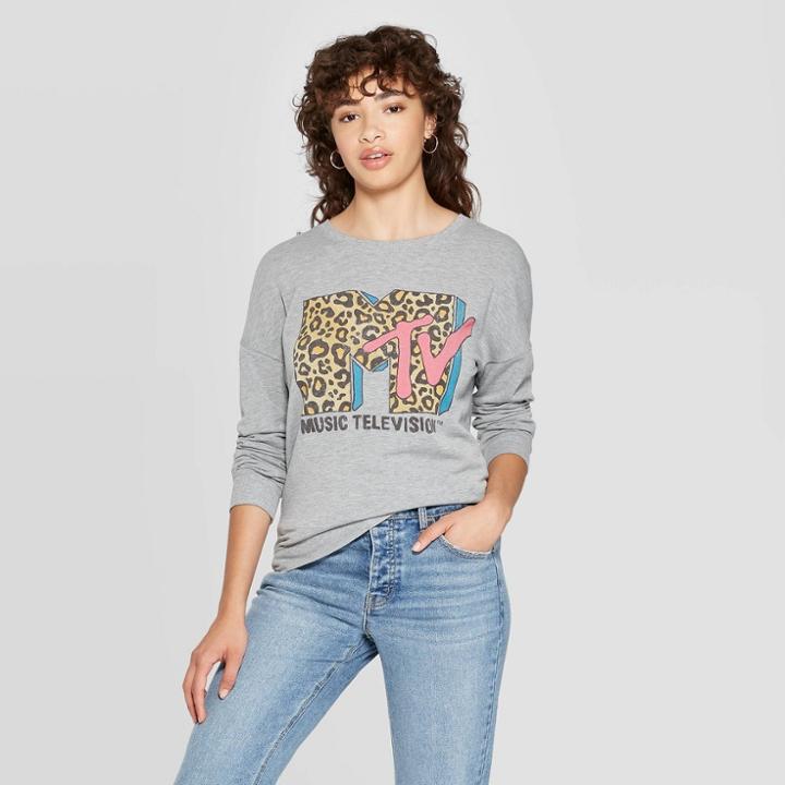 Women's Mtv Logo Long Sleeve Sweatshirt (juniors') - Gray