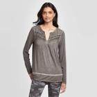Women's Long Sleeve Split Neck Oil Wash Top With Pintucking Detail - Knox Rose Gray