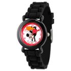 Disney Mickey Mouse Boys' Black Plastic Time Teacher Watch, Black Silicone Strap, Wds000141, Boy's