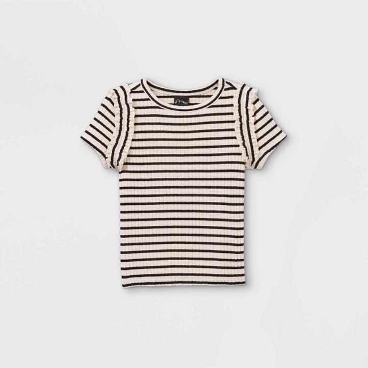 Toddler Girls' Ribbed Ruffle Short Sleeve T-shirt - Art Class Cream