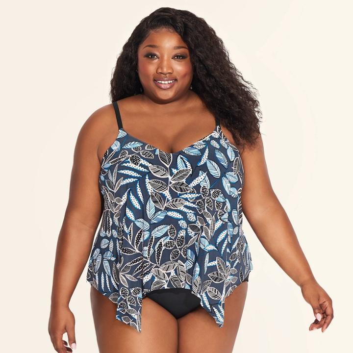 Target Women's Slimming Control Drapey Tankini Top - Dreamsuit By Miracle Brands Gray Floral