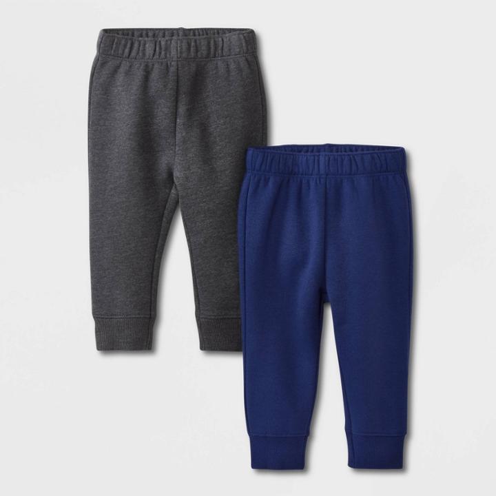 Baby Boys' 2pk Fleece Jogger Pants - Cat & Jack Navy Blue/charcoal Gray Newborn