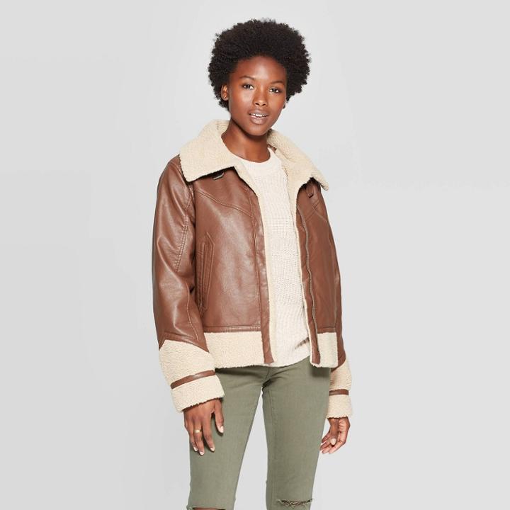 Women's Sherpa Moto Jacket - Universal Thread Brown