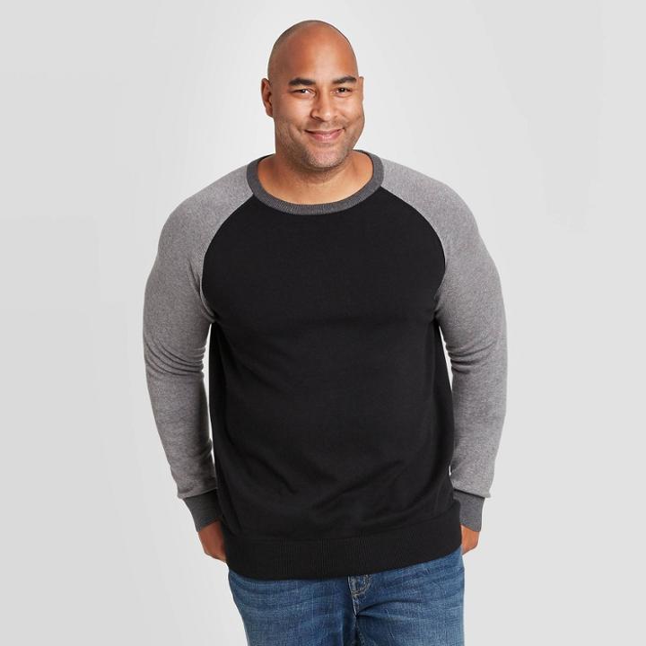 Men's Colorblock Tall Regular Fit Crew Neck Sweater - Goodfellow & Co Black