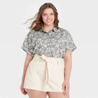 Women's Plus Size Floral Print Dolman Short Sleeve Button-down Shirt - Universal Thread