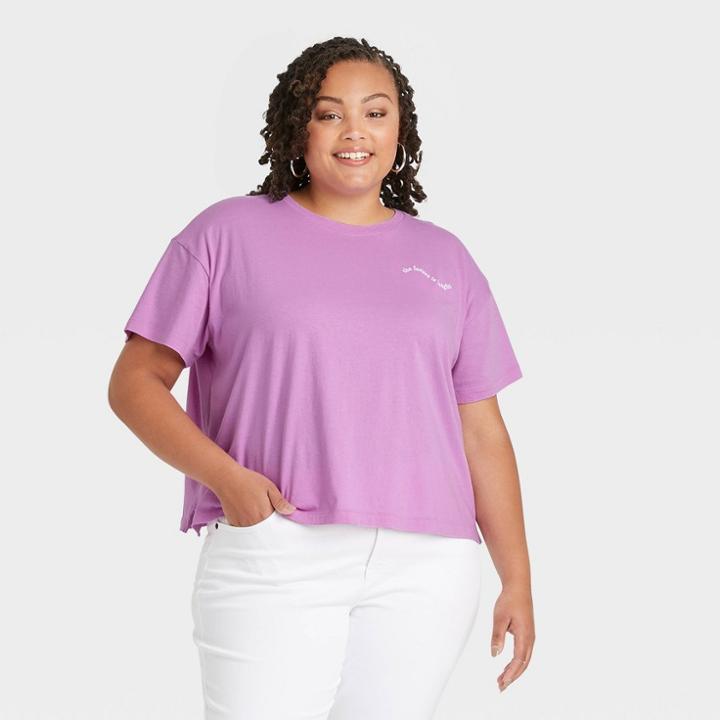 Women's Plus Size Short Sleeve Jersey Boxy T-shirt - Ava & Viv Purple