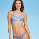 Women's Square Neck High Neck Bikini Top - Xhilaration Blue Tribal Print