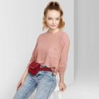 Women's Long Sleeve Crewneck Cozy Cropped Top - Wild Fable Pink