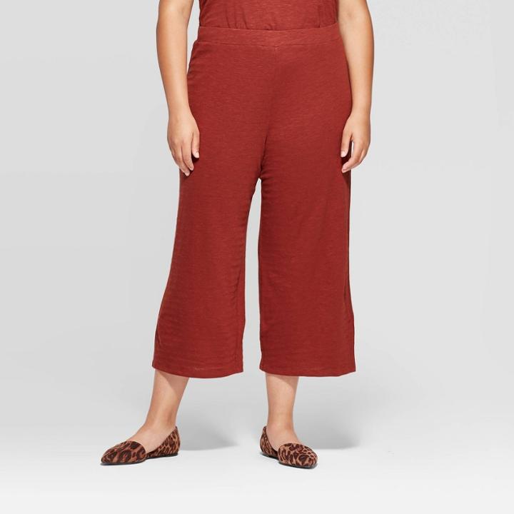 Women's Plus Size Wide Leg Knit Cropped Pants - Ava & Viv Dark Brown