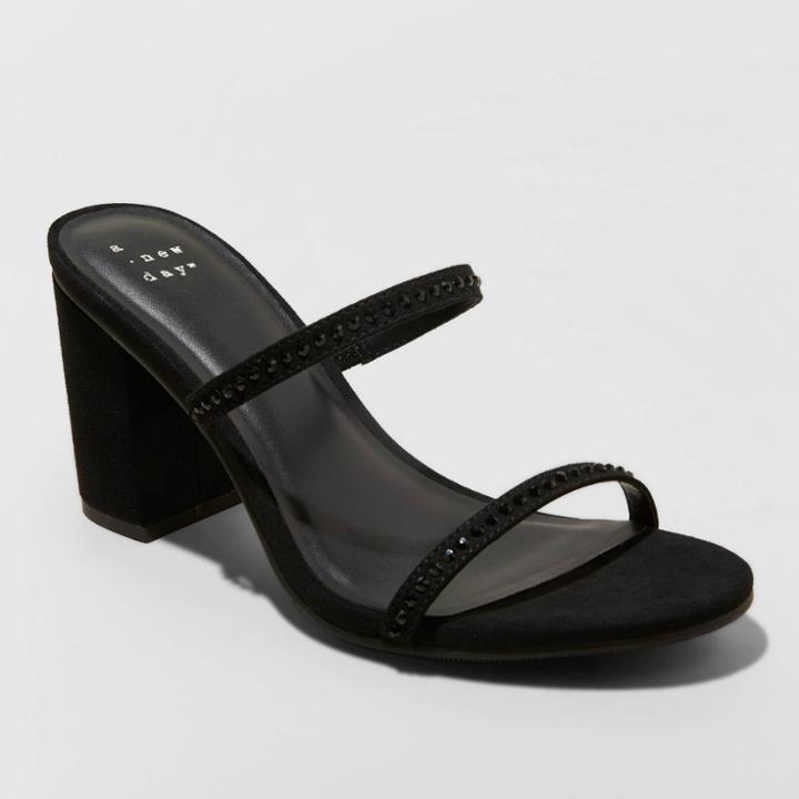 Women's Cass Thin Strap Heeled Pumps - A New Day Black Rhinestone