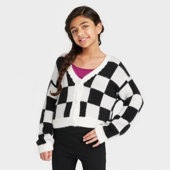 Girls' Fuzzy Cardigan - Art Class Black/white