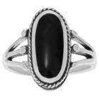 Journee Collection 1 1/2 Ct. T.w. Oval-cut Onyx Bezel Set Split Shank Ring In Sterling Silver - Black,