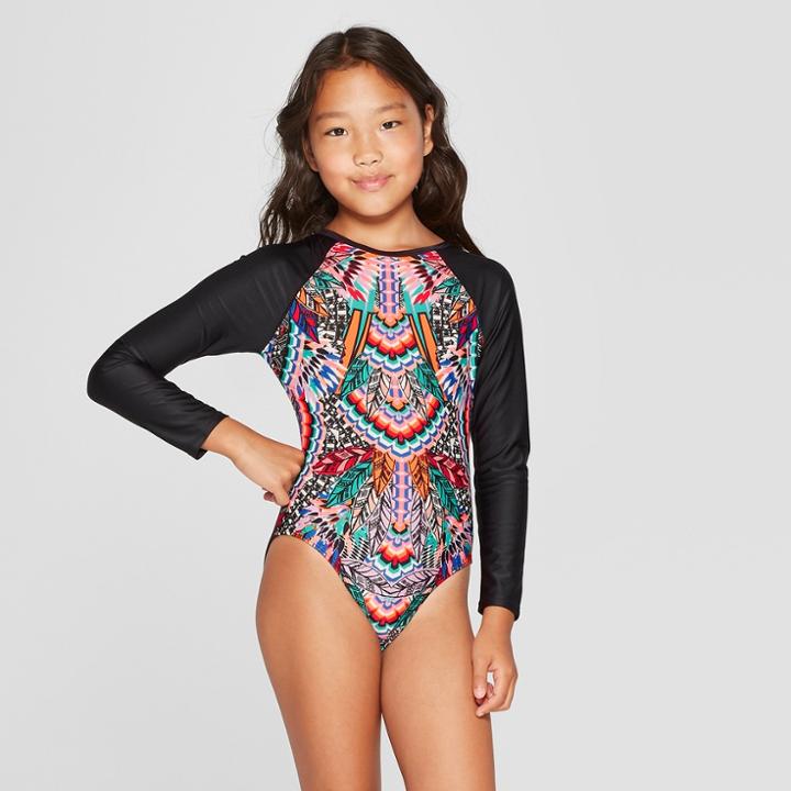 Girls' Flight Long Sleeve One Piece Swimsuit - Art Class Black