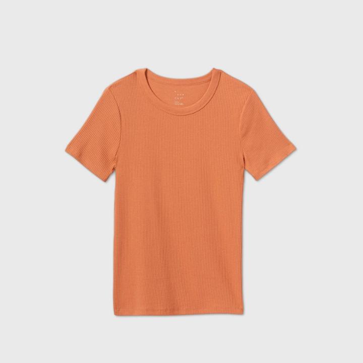Women's Short Sleeve Rib T-shirt - A New Day Orange