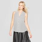 Women's Polka Dot Sleeveless Button-up Front Pocket Top - Who What Wear White