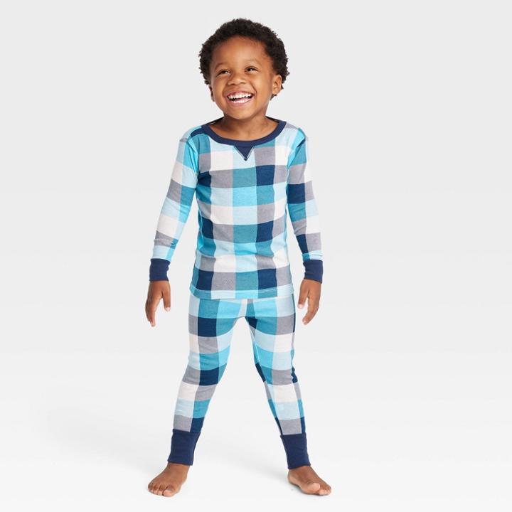 Toddler Hanukkah Buffalo Check Print Matching Family Pajama Set - Wondershop Blue