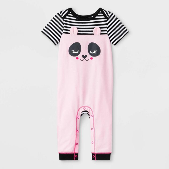 Petitebaby Girls' Short Sleeve Critter Panda Face Romper - Cat & Jack Pink Newborn, Girl's
