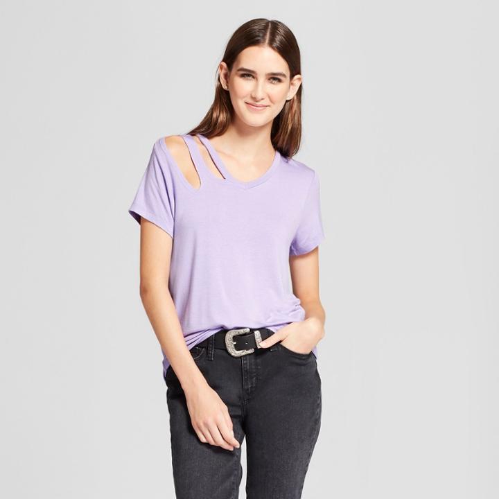 Women's Short Sleeve Asymmetrical Double Cutout Top - Alison Andrews Lilac (purple)
