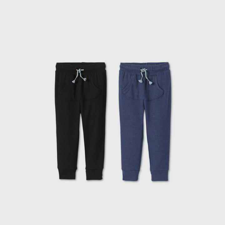 Toddler Boys' 2pk Rib Jogger Pants - Cat & Jack Black/navy 12m, Black/blue