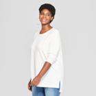 Women's Plus Size Long Sleeve Crew Neck T-shirt - Ava & Viv Cream (ivory)