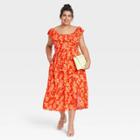 Women's Plus Size Ruffle Short Sleeve Side Slit Dress - Ava & Viv Orange