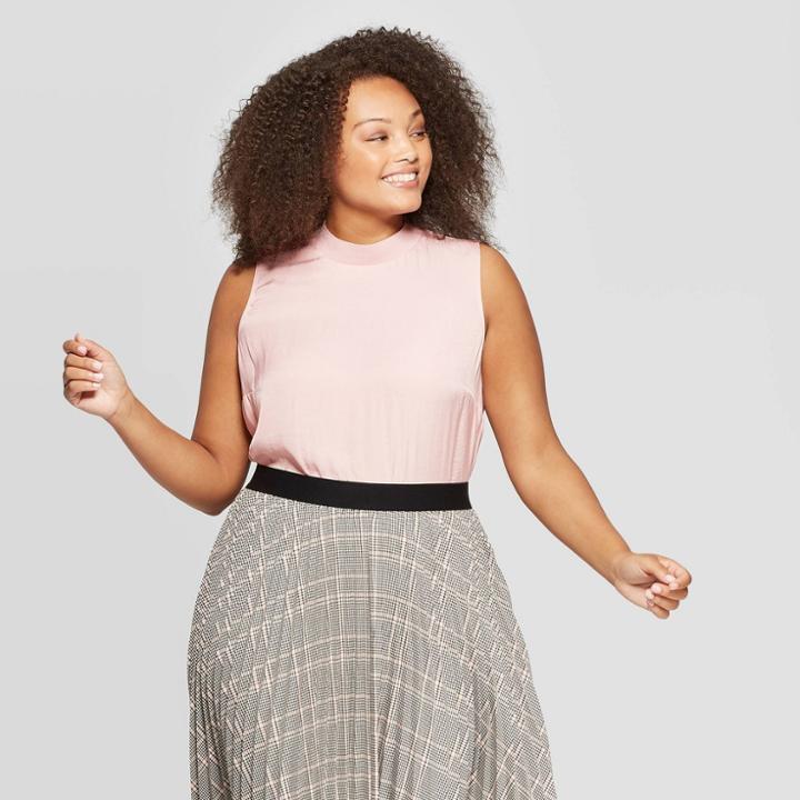 Women's Plus Size Sleeveless Mock Turtleneck Satin Blouse - A New Day