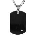 Crucible Men's Stainless Steel Plated Dog Tag With Cubic Zirconia Necklace - Black, Black/stone