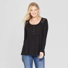Women's Long Sleeve Waffle Peplum Top - Knox Rose Black