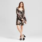 Women's Floral Woven Bell Sleeve Printed Dress - Vanity Room Black