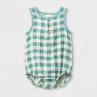 Baby Boys' Gauze Gingham Bubble Printed Romper - Cat & Jack Green Newborn