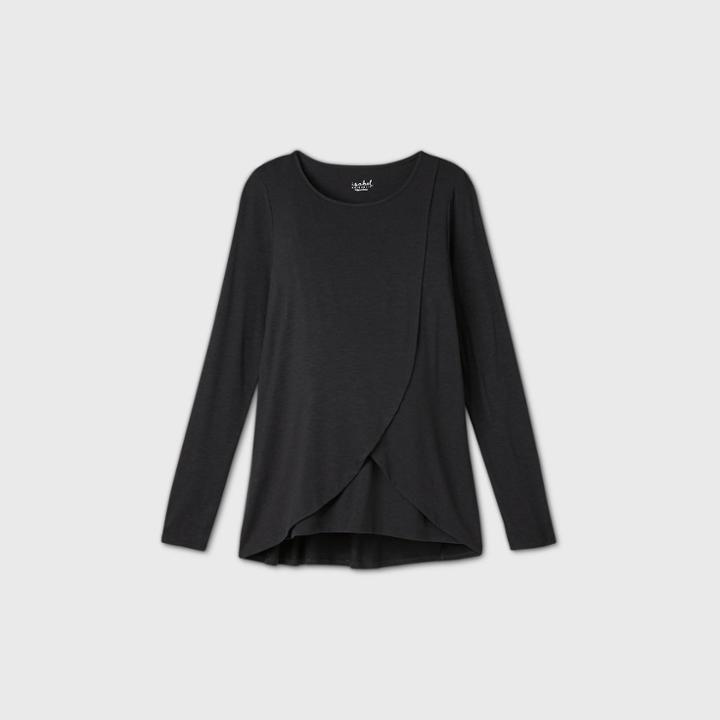 Maternity Long Sleeve Round Neck Cross Panel Nursing T-shirt - Isabel Maternity By Ingrid & Isabel Black