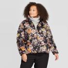 Women's Plus Size Floral Print Long Sleeve Jacket - Who What Wear Black X