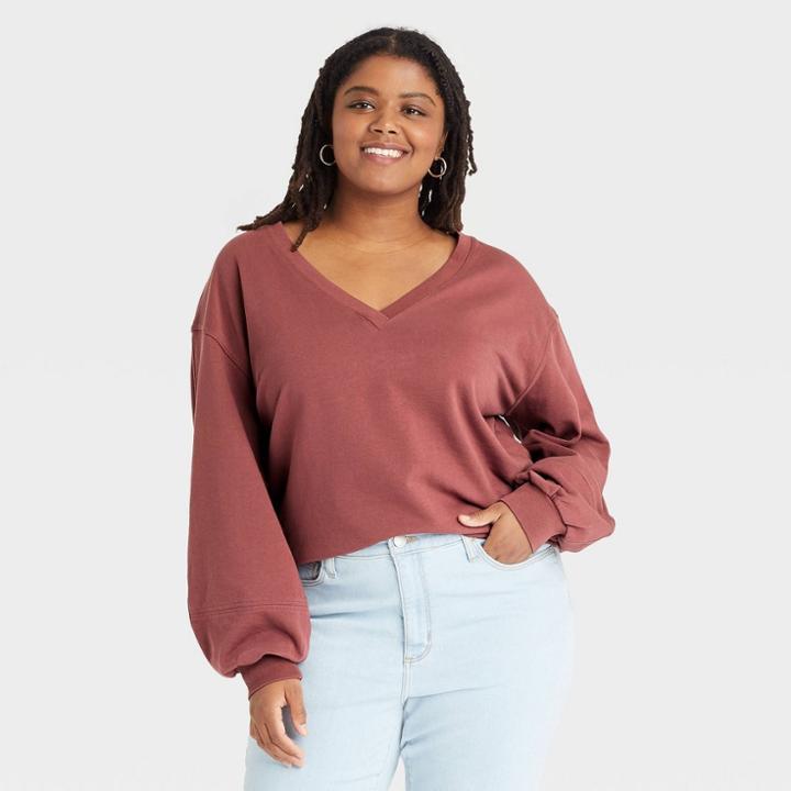 Women's Plus Size French Terry Sweatshirt - Universal Thread Dark Red