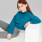 Women's Glittery Drop Shoulder Cropped Hoodie - Wild Fable Teal
