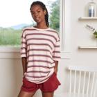 Women's Striped Short Sleeve Oversized Lounge T-shirt - Colsie White