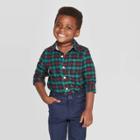 Oshkosh B'gosh Toddler Boys' Long Sleeve Plaid Button-down Shirt - Blue/green 12m, Toddler Boy's,