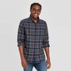 Men's Standard Fit Long Sleeve 1-pocket Flannel Button-down Shirt - Goodfellow & Co Navy