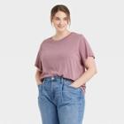 Women's Plus Size Short Sleeve Slim Fit T-shirt - A New Day Purple
