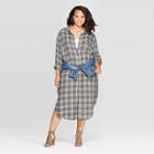 Women's Plus Size Plaid Midi T-shirt Dress - Universal Thread Blue