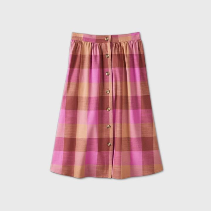 Women's Plaid Mid-rise Skirt - Universal Thread Pink