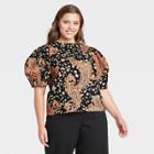 Women's Plus Size Printed Puff Elbow Sleeve Top - Who What Wear Brown
