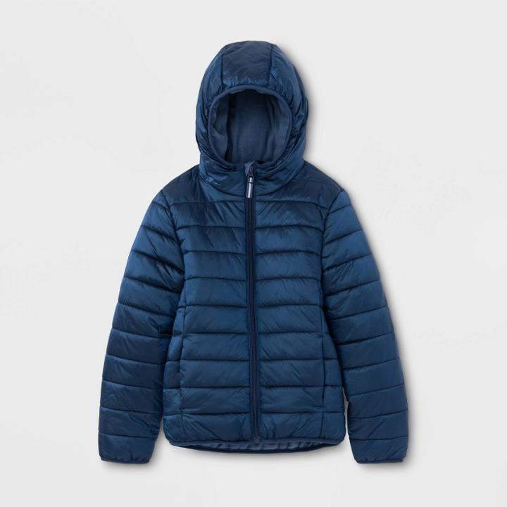 Kids' Lightweight Puffer Jacket - Cat & Jack Blue L, Kids Unisex,