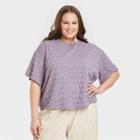 Women's Plus Size Bell Short Sleeve Quilted Boxy T-shirt - A New Day Purple