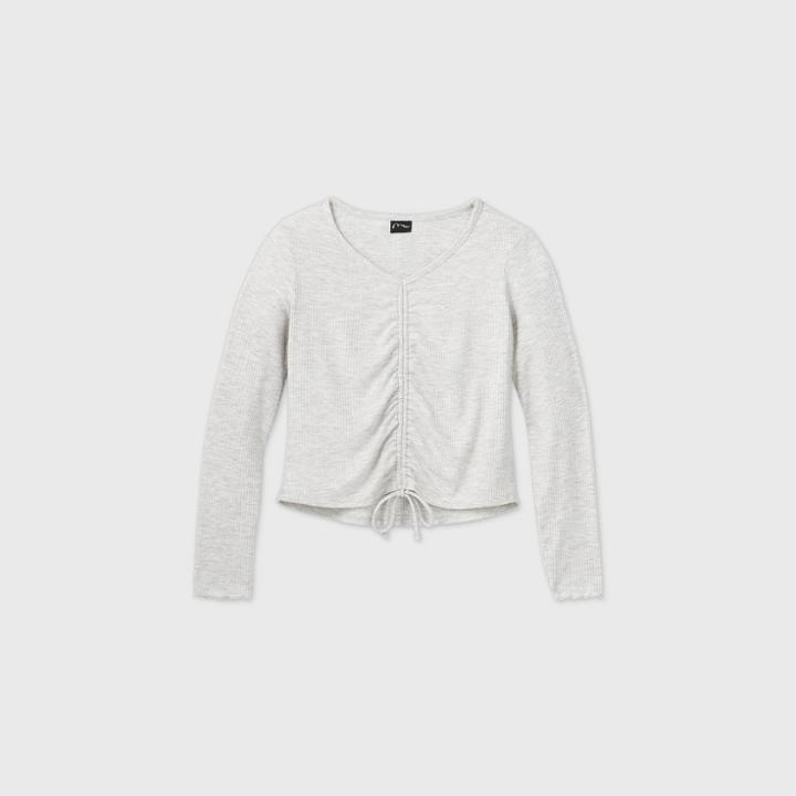 Girls' V-neck Rib-knit Long Sleeve Top - Art Class Gray