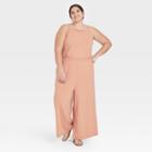 Women's Plus Size Sleeveless Smocked Cinched Jumpsuit - A New Day Peach