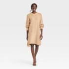 Women's Long Sleeve Cable Knit Sweater Dress - A New Day Beige